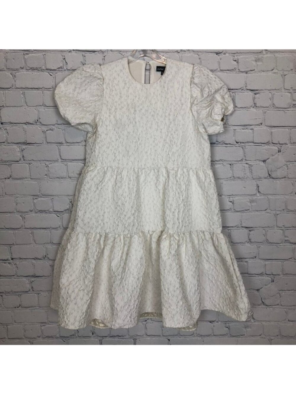 Sister Jane White Puff Sleeve Jacquard Dress Size S